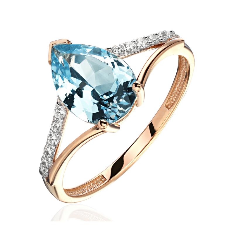 Кольцо из красного золота 585 пробы с топазом и фианитами