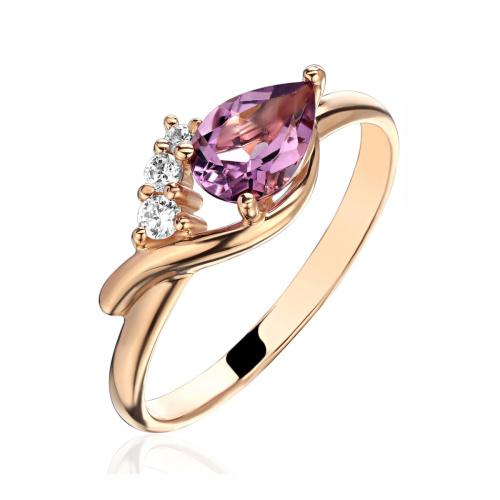 Кольцо из красного золота 585 пробы с аметистом и фианитами