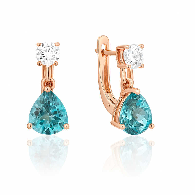 Серьги из красного золота 585 пробы с топазами и фианитами